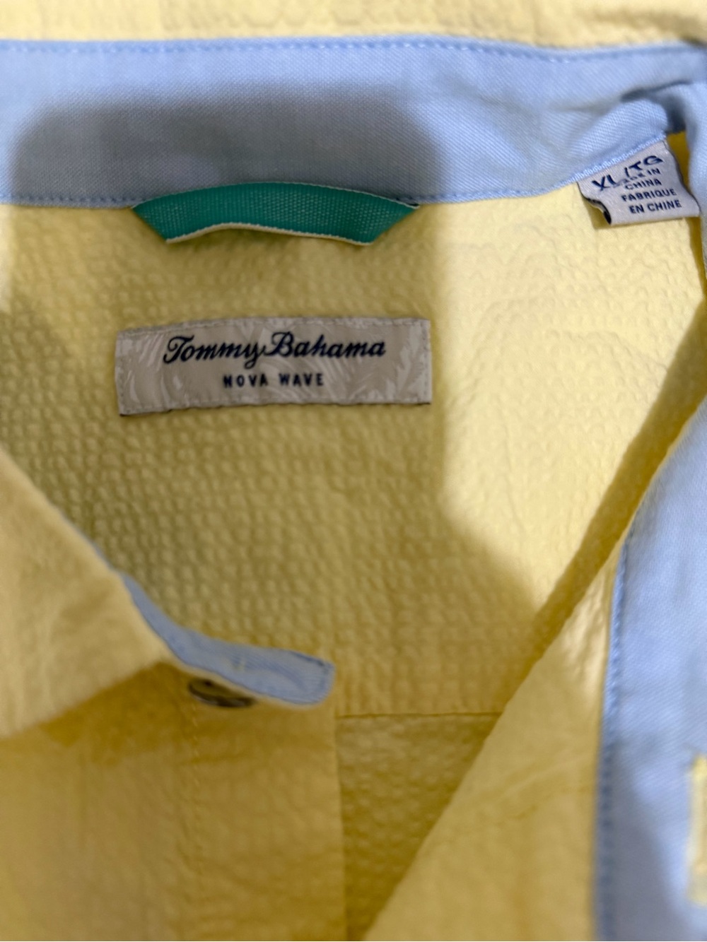 Tommy Bahama Yellow Short-Sleeve Nova Wave Shirt with Light Blue Trim